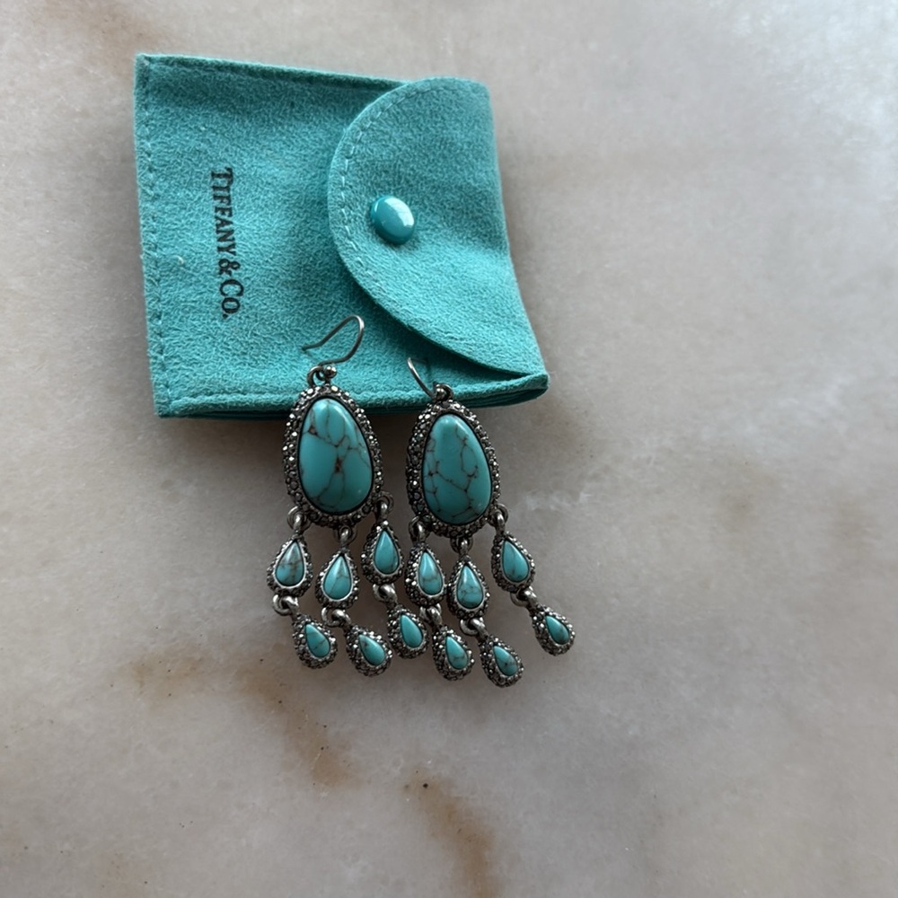 Lucky Brand Turquoise Crystals Rhinestone Earrings Silver Dangle Earrings - Picture 15 of 17